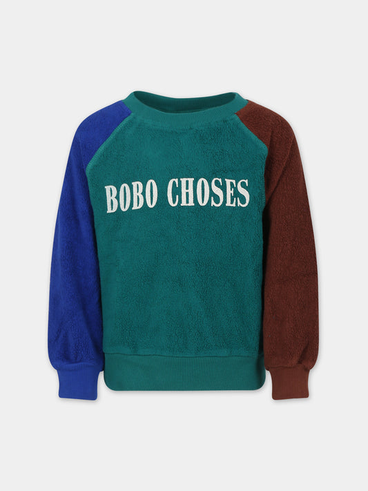 Felpa verde per bambini con logo,Bobo Choses,223AC043