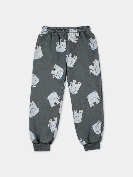 Pantalone grigio per bambino con stampa elefante,Bobo Choses,223AC067