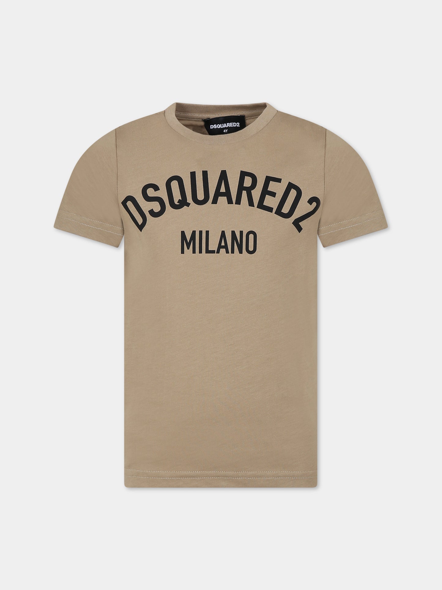T-shirt beige per bambino con logo,Dsquared2,DQ1983 D00MV DQ716