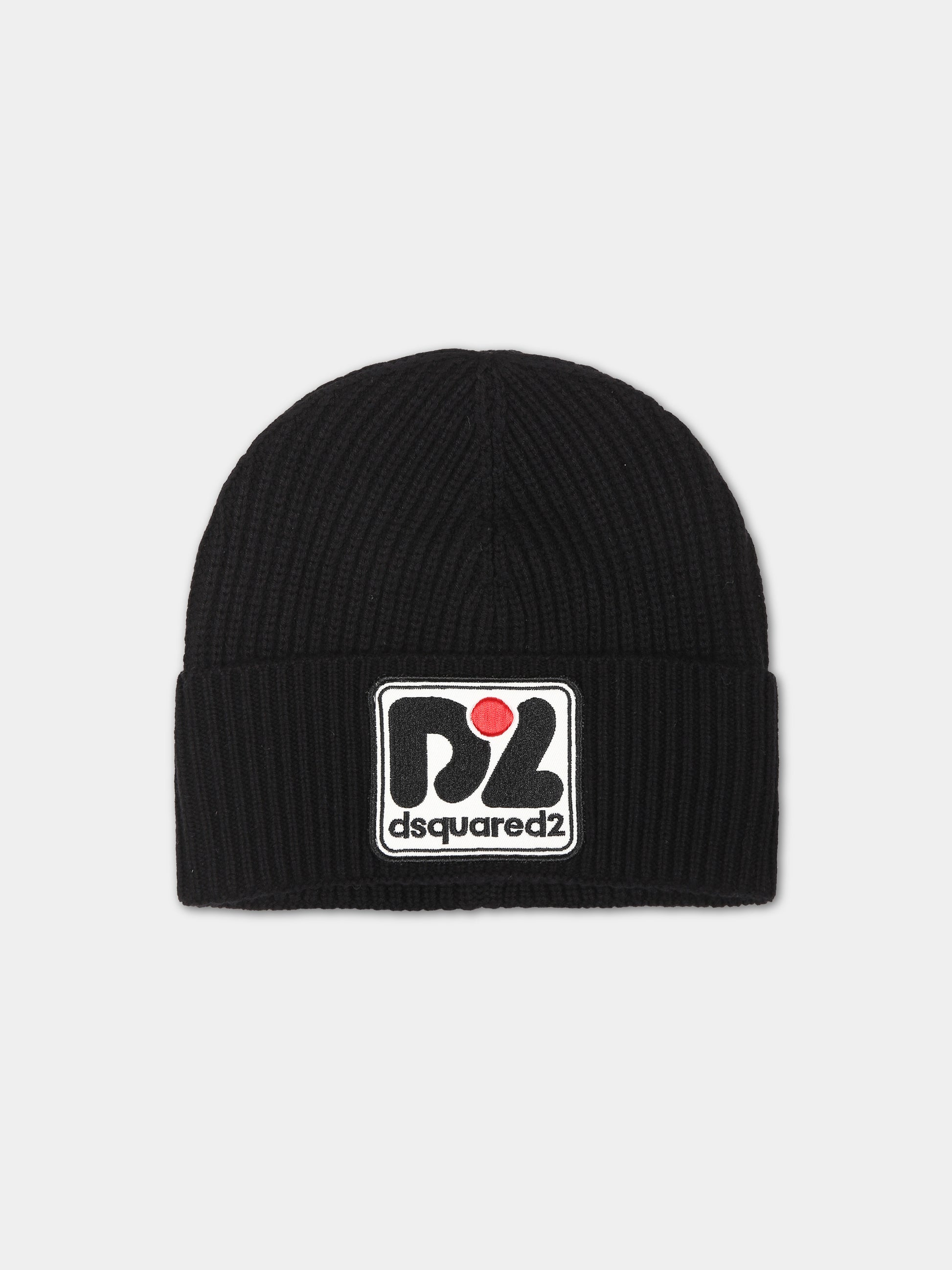 Berretto nero per bambino con logo,Dsquared2,DQ2016 D00WC DQ900