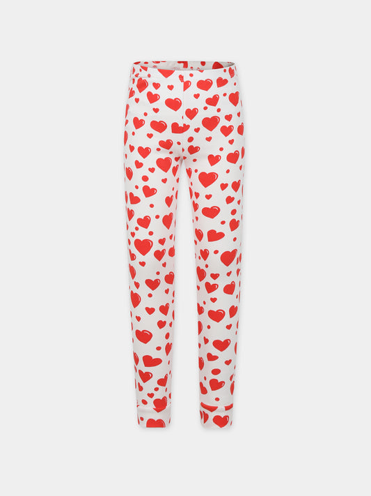 Leggings bianchi per bambina con stampa cuori,Mini Rodini,2373016000
