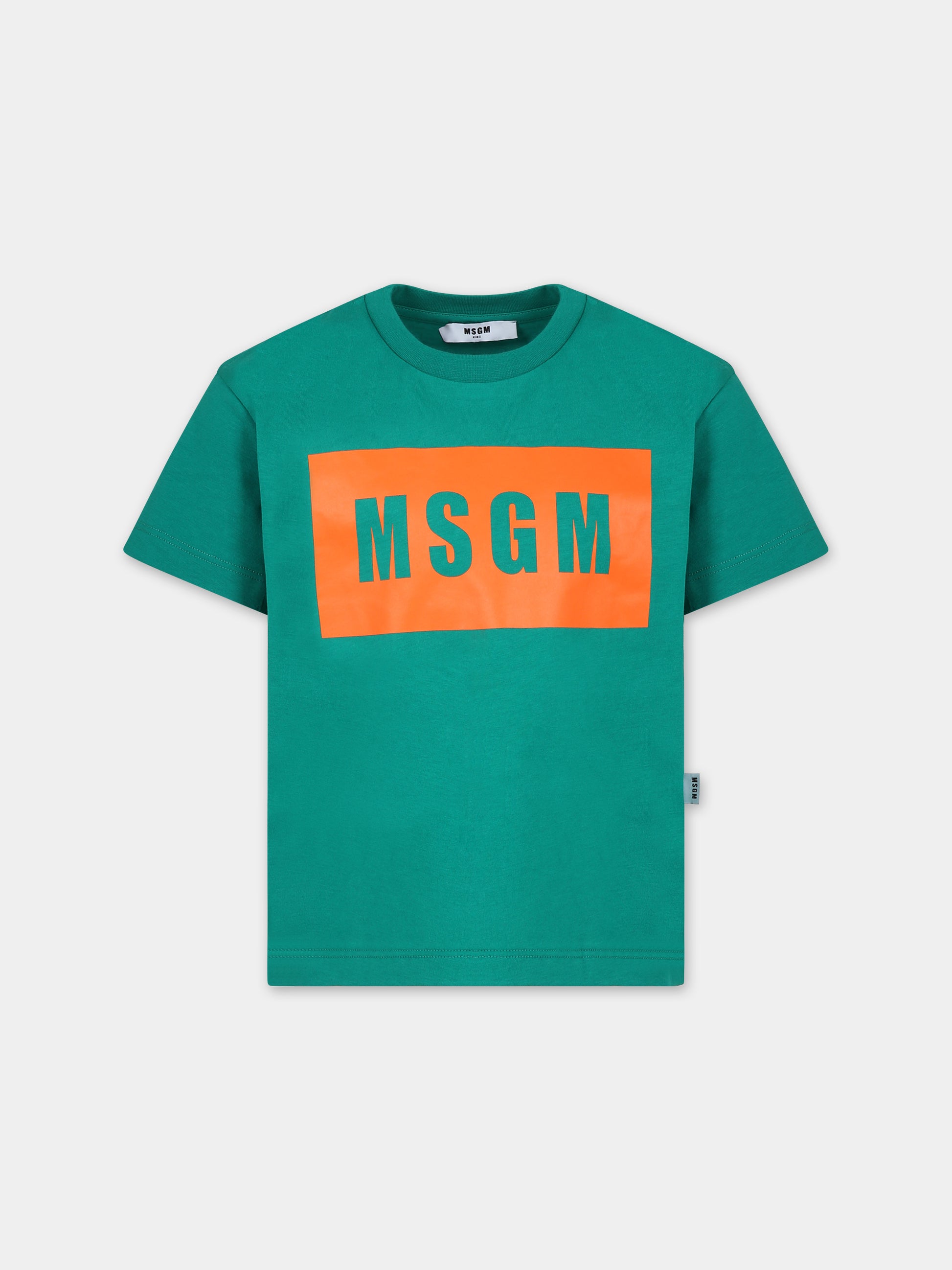 T-shirt verde per bambini con logo,Msgm Kids,F3MSJUTH010 080
