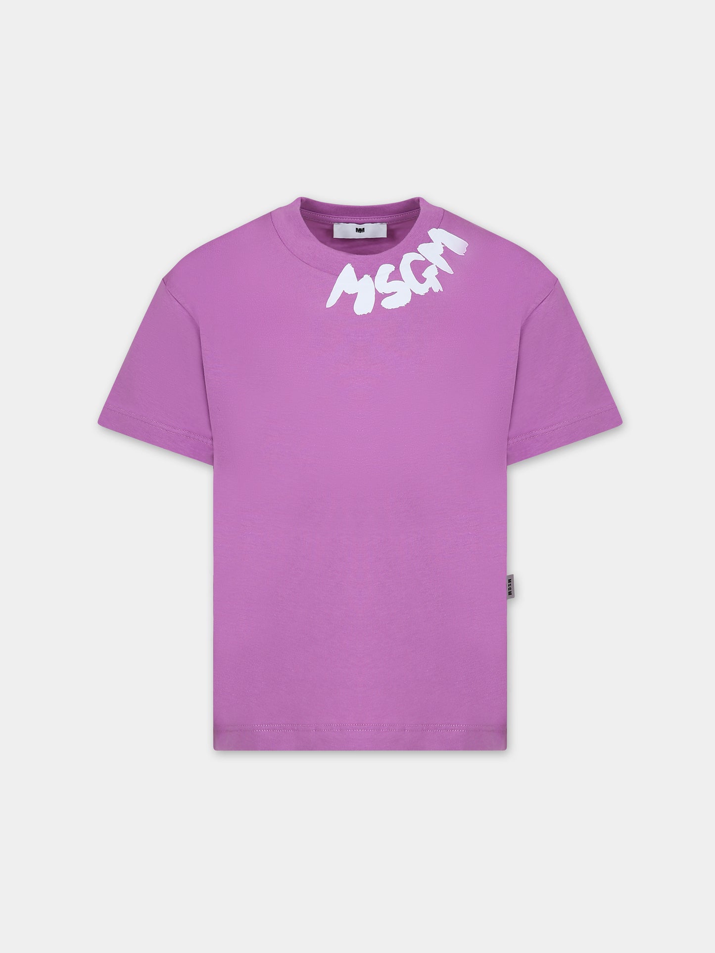 T-shirt viola per bambina con logo,Msgm Kids,F3MSJUTH205 071