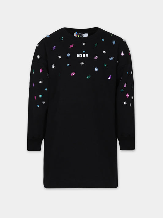 Vestito nero per bambina con logo,Msgm Kids,F3MSJGDR088 110