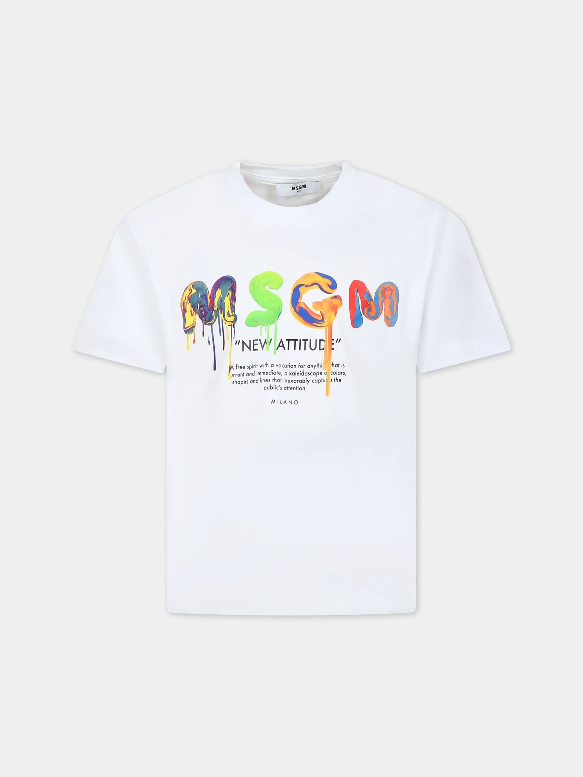 T-shirt bianca per bambino con logo,Msgm Kids,F3MSJBTH168 001