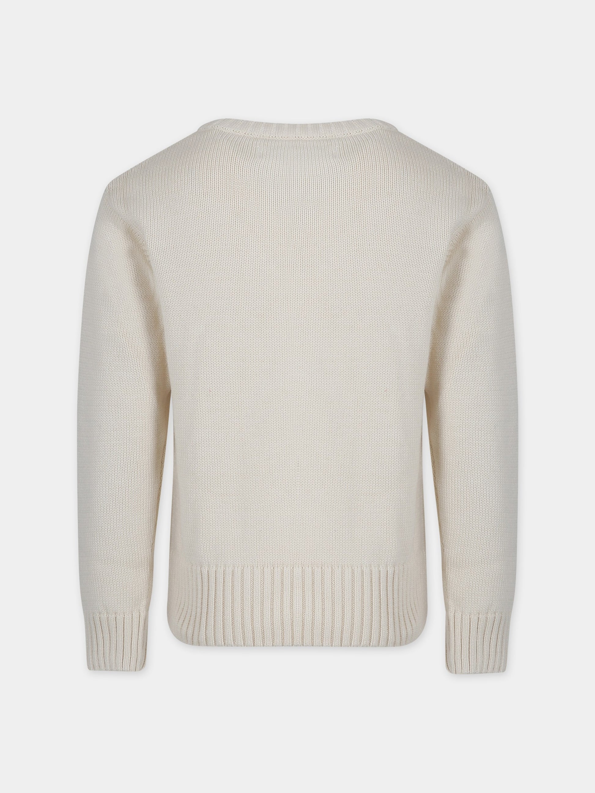 Maglione avorio per bambini con logo,Msgm Kids,F3MSJUJP153 013