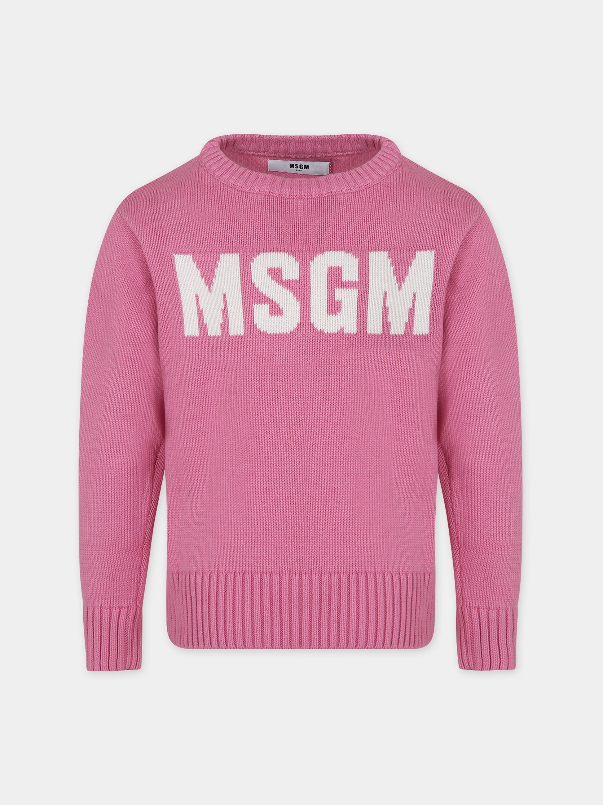 Maglione rosa per bambina con logo,Msgm Kids,F3MSJUJP153 042
