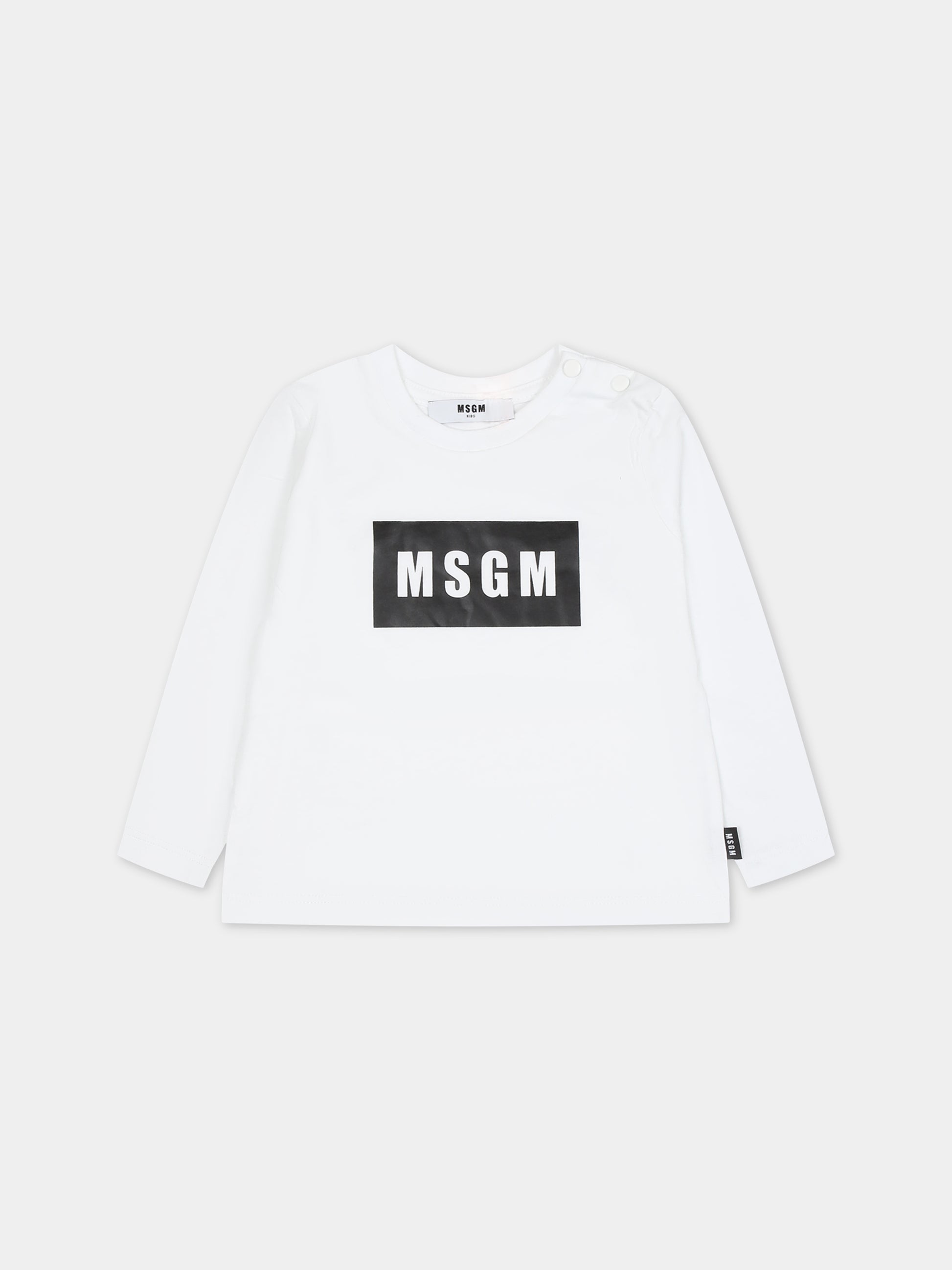 T-shirt bianca per neonati con logo,Msgm Kids,F3MSUNTH038 001