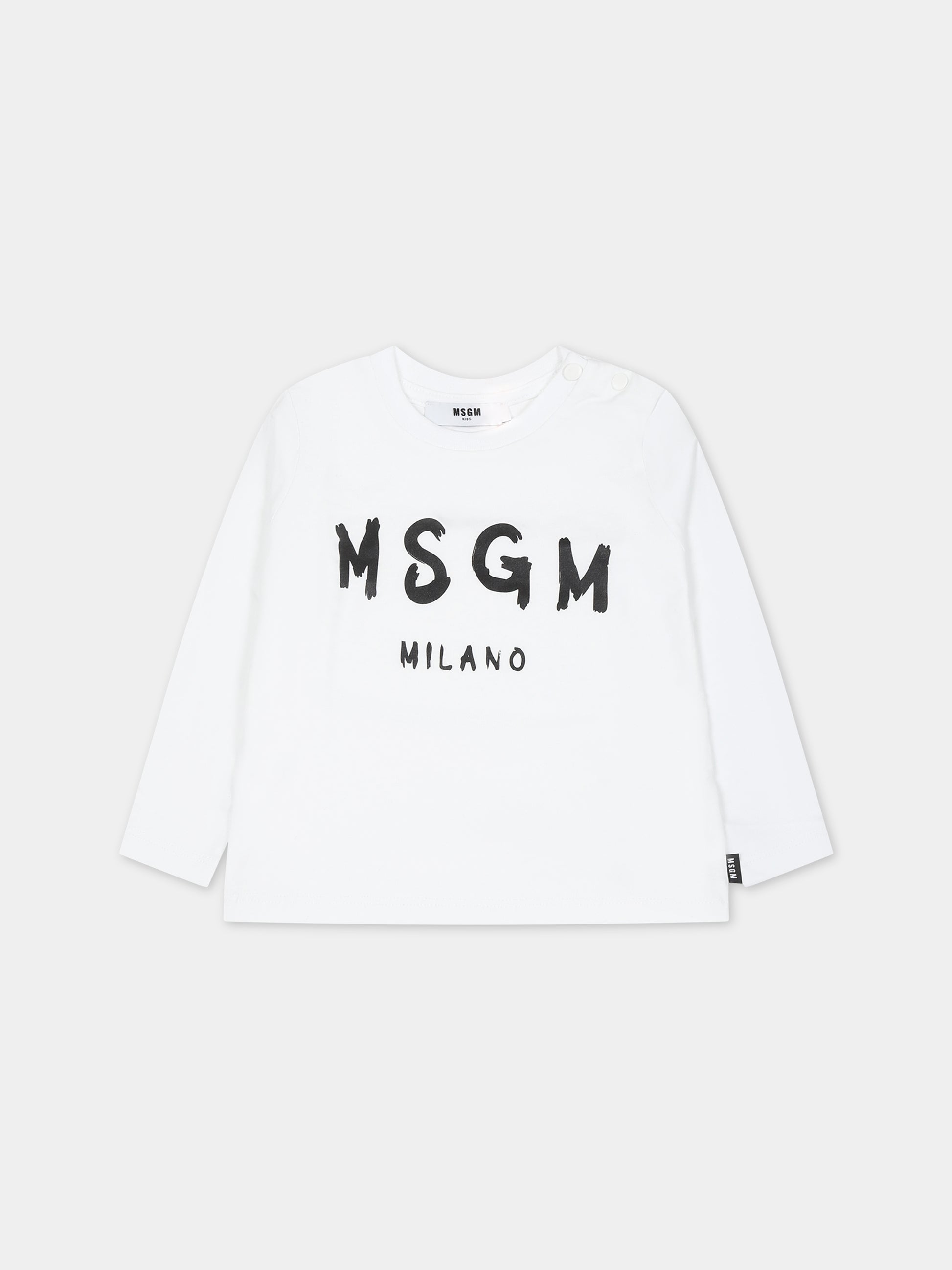 White t-shirt for baby kids with logo,Msgm Kids,F3MSUNTH044 001
