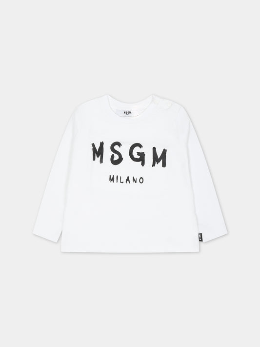 White t-shirt for baby kids with logo,Msgm Kids,F3MSUNTH044 001