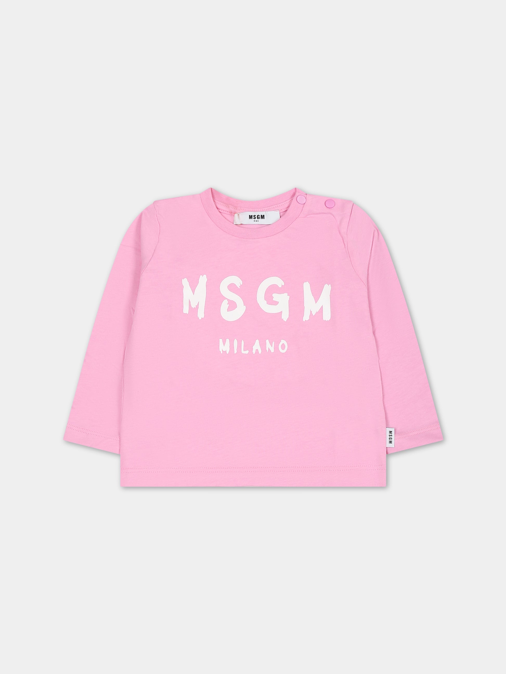 T-shirt rosa per neonata con logo,Msgm Kids,F3MSUNTH044 042