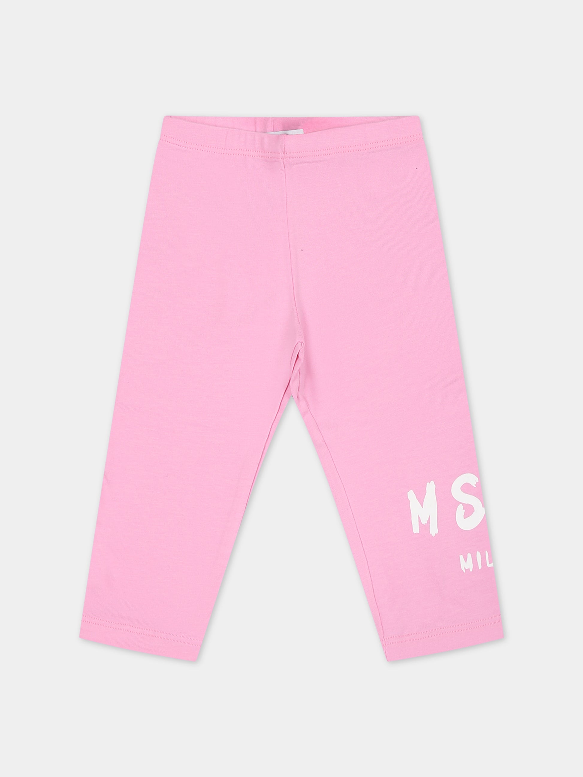 Leggings rosa per neonata con logo,Msgm Kids,F3MSNGLG039 042