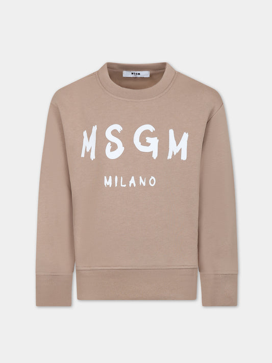 Felpa beige per bambini con logo,Msgm Kids,F3MSJUSW022 015