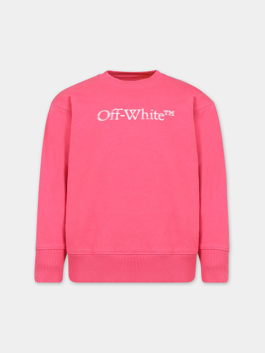Felpa fucsia per bambina con logo,Off White,OGBA001F23FLE0033201