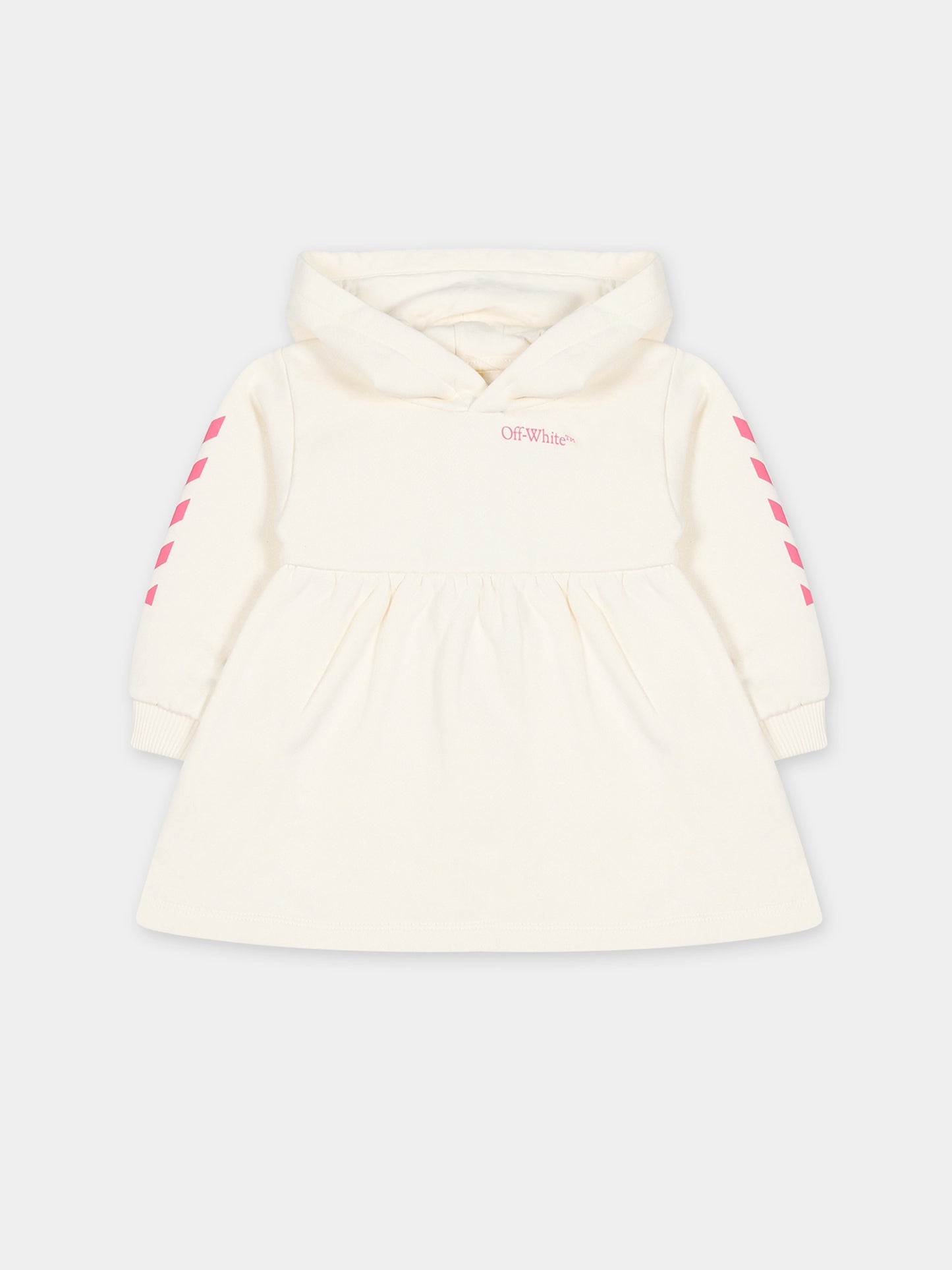 Vestito bianco per neonata con logo,Off White,OGXU002F23FLE0010332