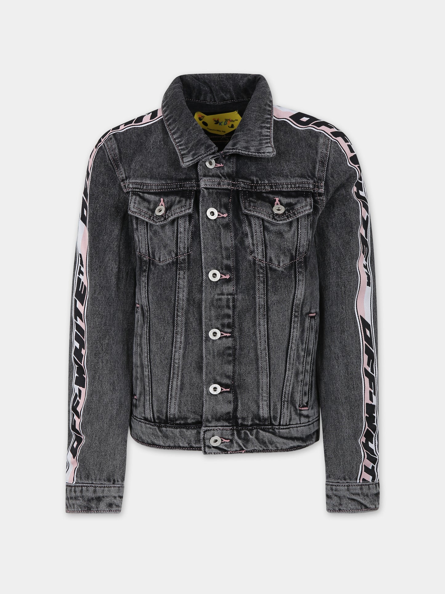 Giubboto denim di jeans nero per bambina con logo,Off White,OGYE002F23DEN0010710