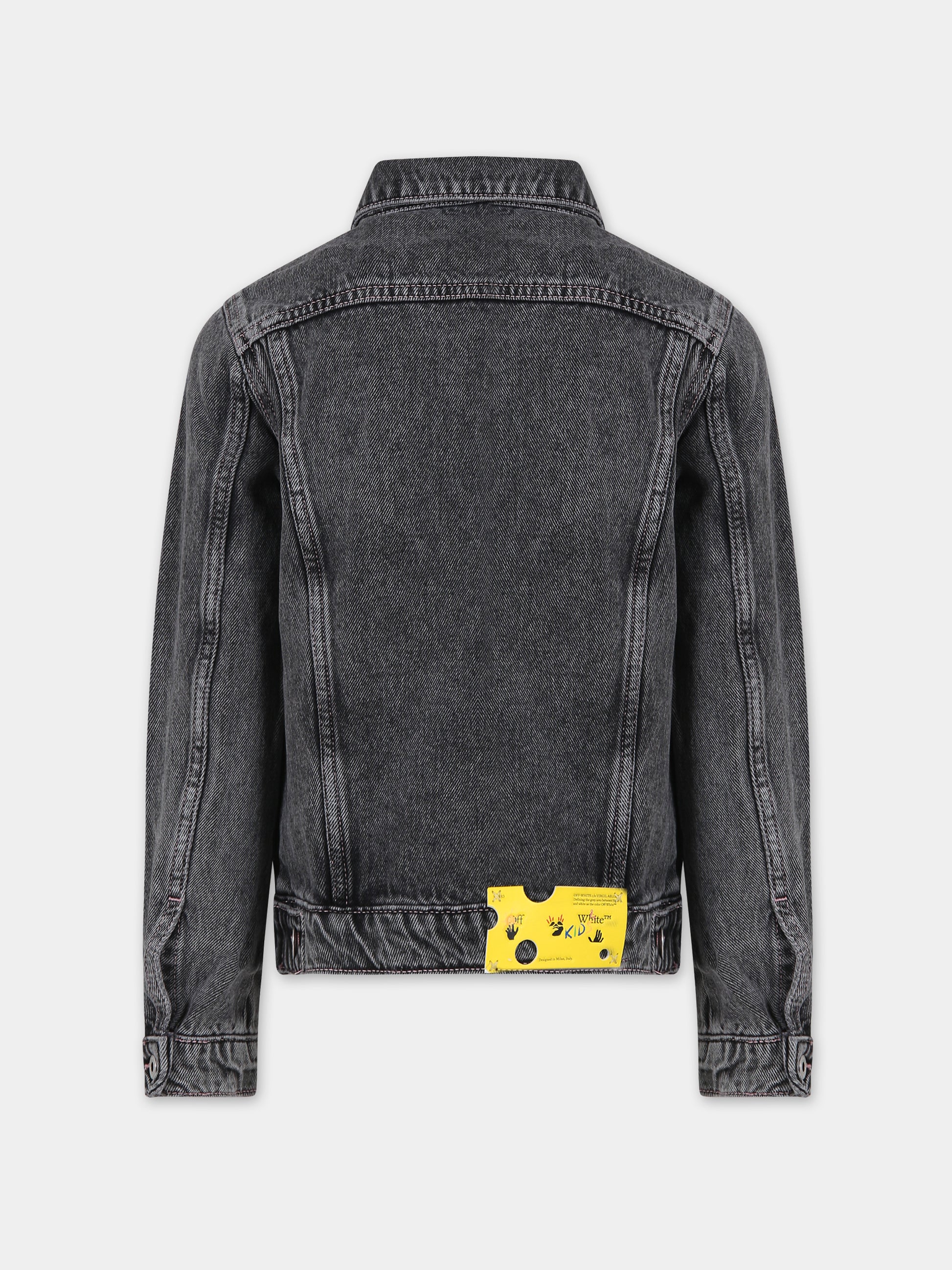 Giubboto denim di jeans nero per bambina con logo,Off White,OGYE002F23DEN0010710