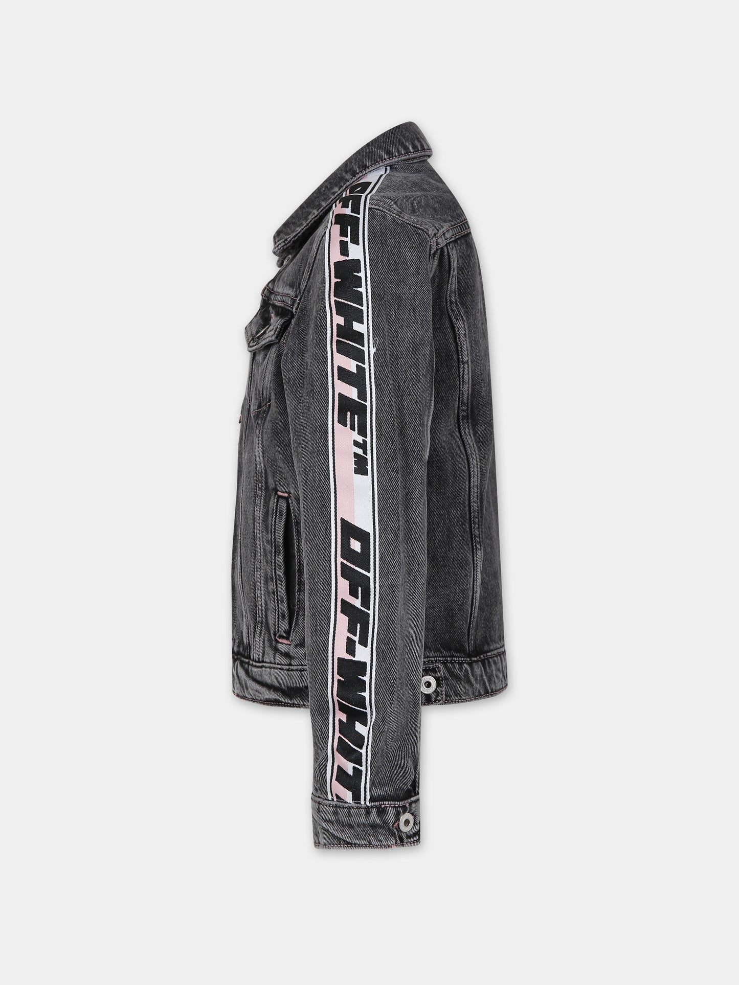 Giubboto denim di jeans nero per bambina con logo,Off White,OGYE002F23DEN0010710