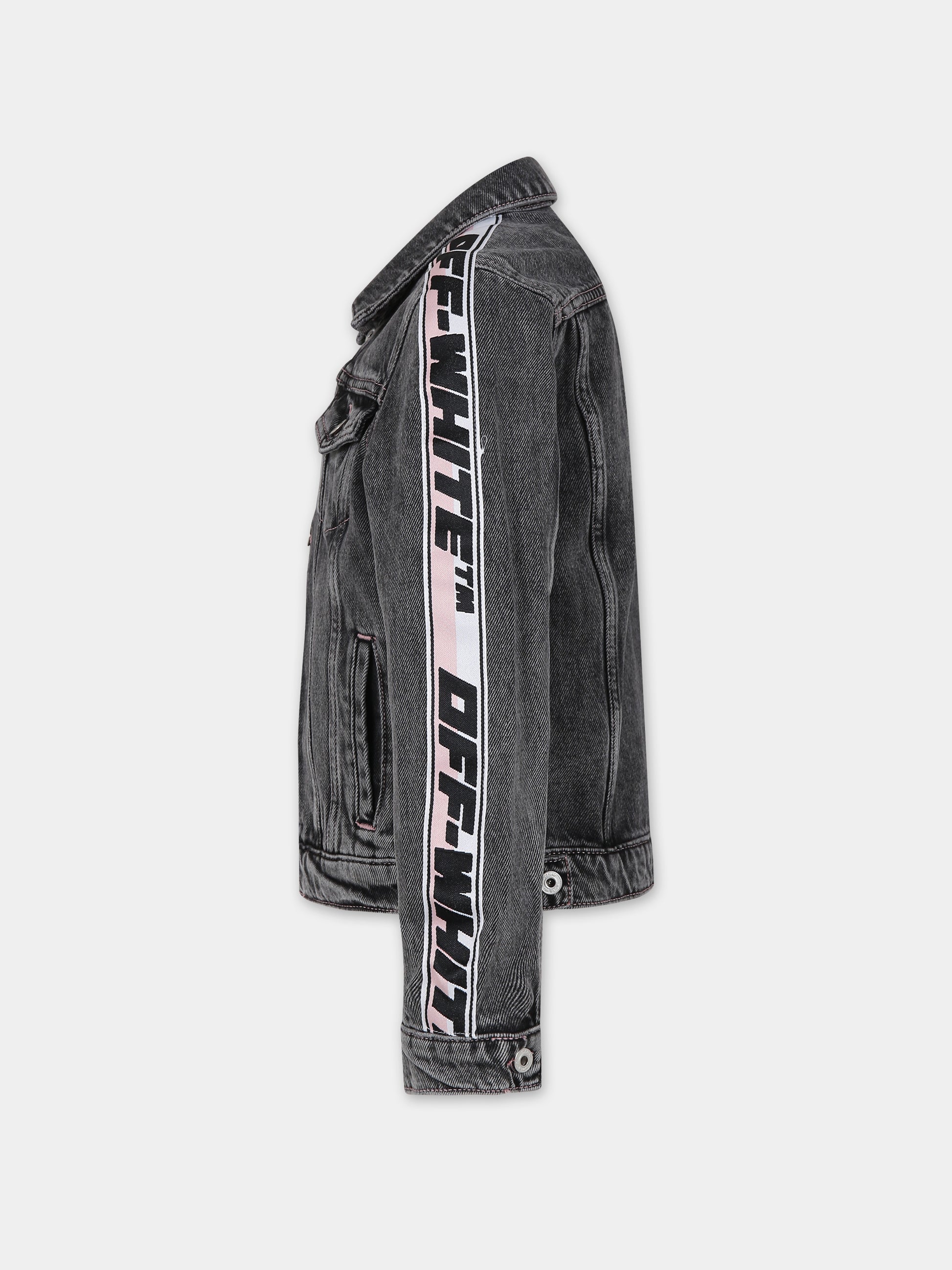 Giubboto denim di jeans nero per bambina con logo,Off White,OGYE002F23DEN0010710