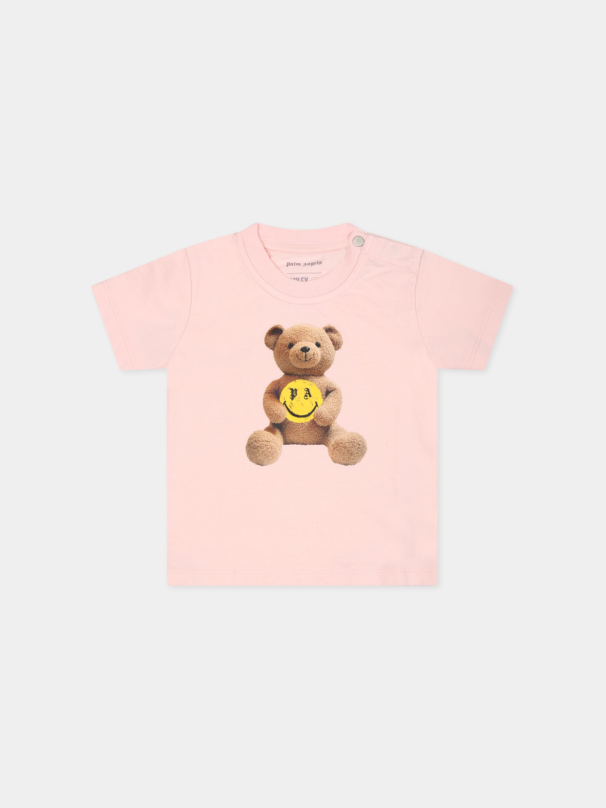 T-shirt rosa per neonata con orso,Palm Angels,PGXB001F23JER0043315