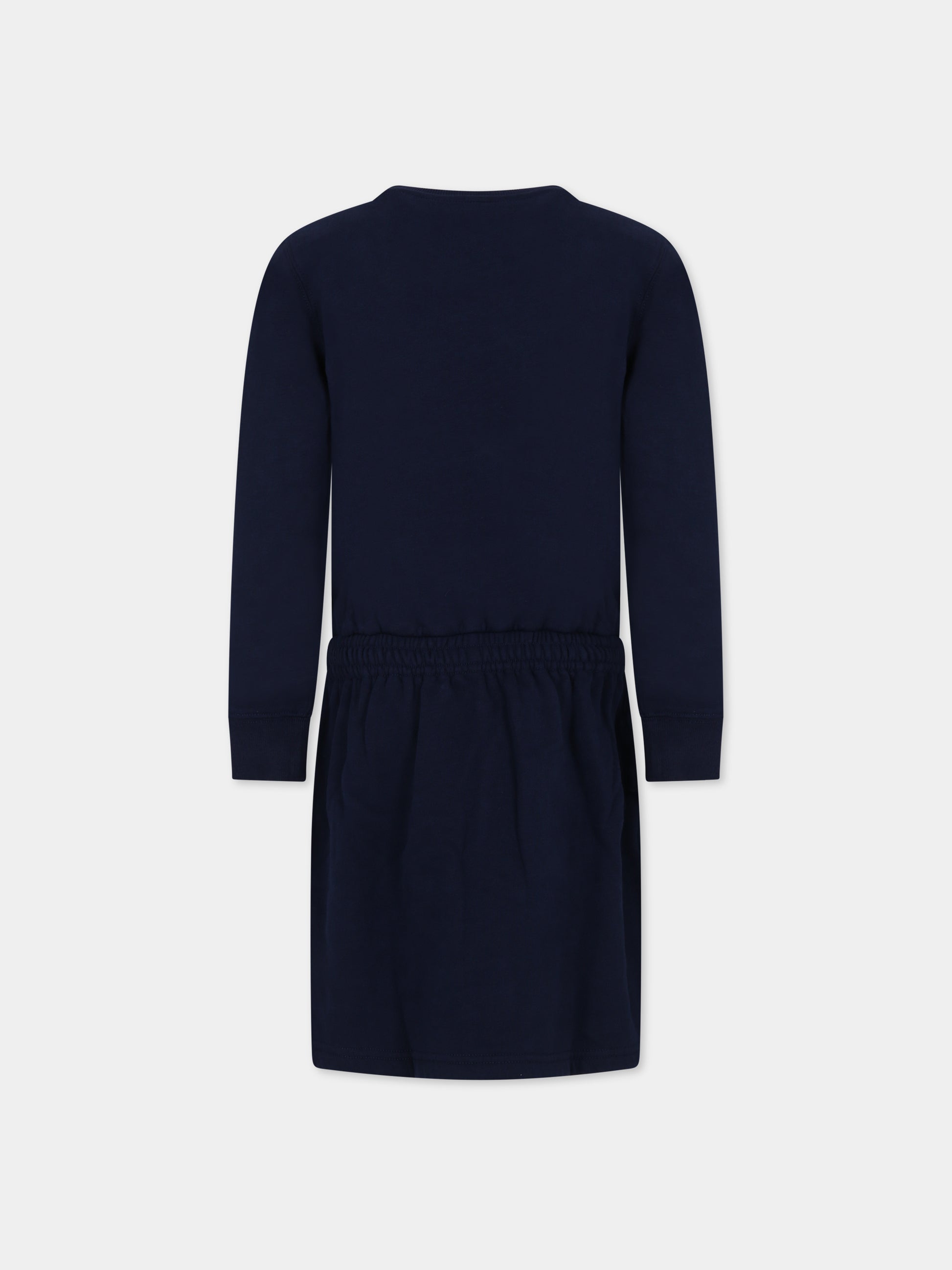 Vestito blu per bambina con orso e logo,Ralph Lauren Kids,916767002