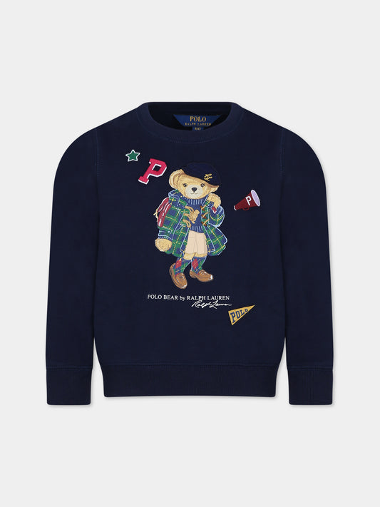 Felpa blu per bambina con orso e logo,Ralph Lauren Kids,916768002