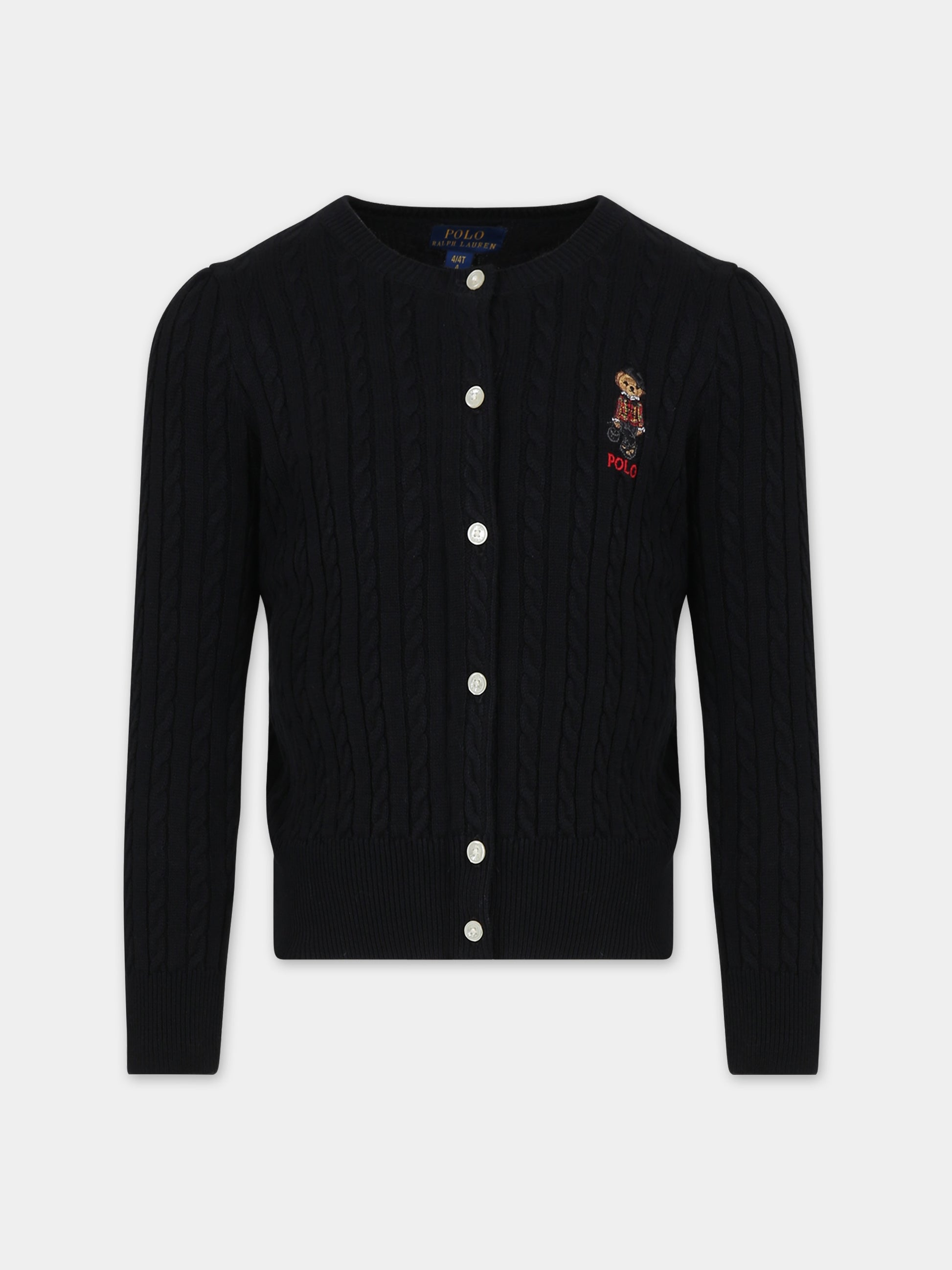 Cardigan blu per bambina con orso,Ralph Lauren Kids,919829002