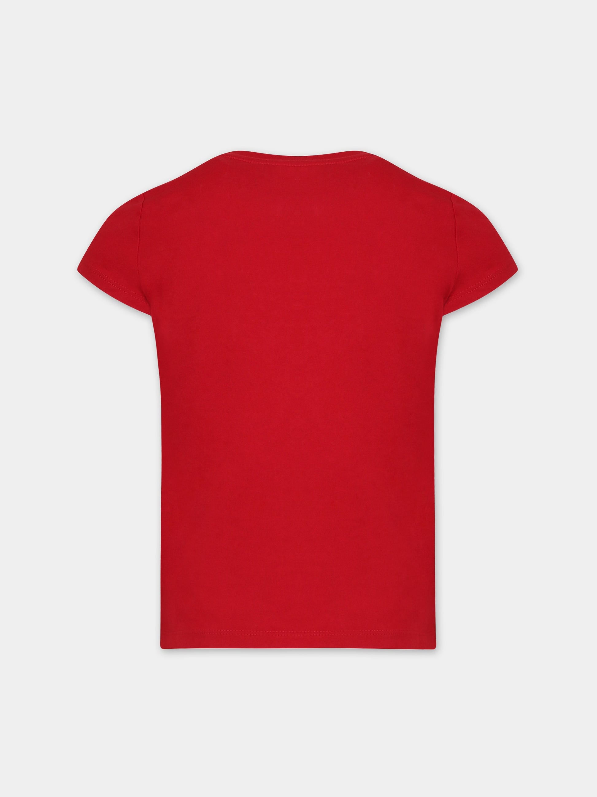 T-shirt rossa per bambina con orso e logo,Ralph Lauren Kids,920451001