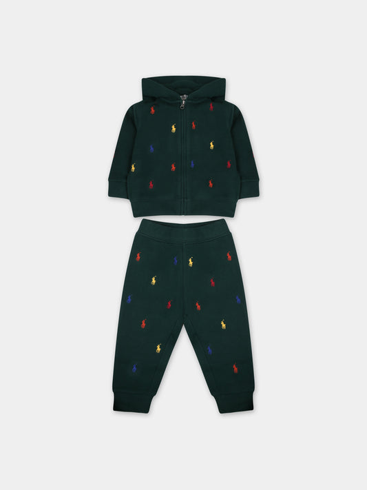 Completo verde per neonato con cavallino,Ralph Lauren Kids,883580003