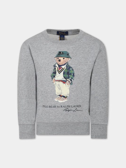 Felpa grigia per bambino con orso e logo,Ralph Lauren Kids,919722001