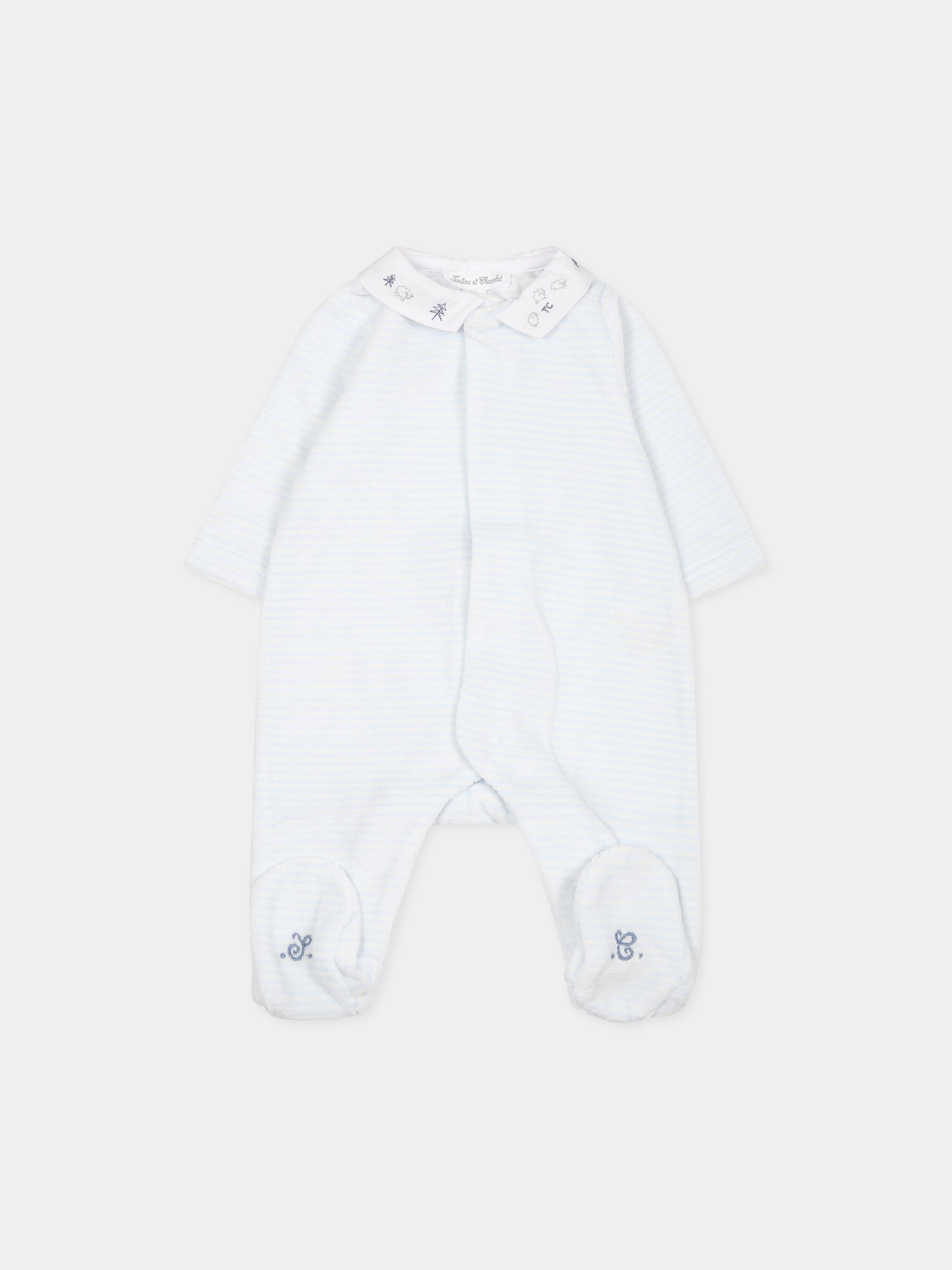 Tutina celeste per neonato con ricami,Tartine Et Chocolat,TX54130-41