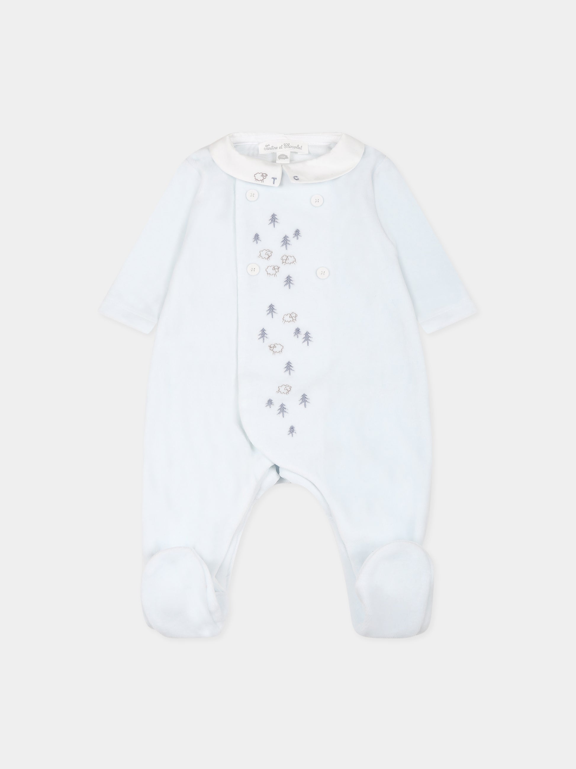 Tutina celeste per neonato con logo,Tartine Et Chocolat,TX54070-41