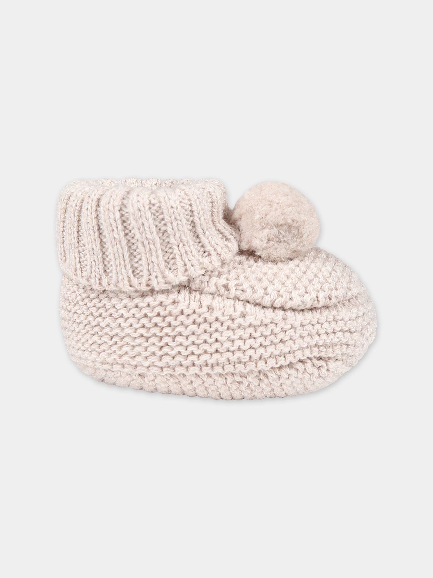 Babbucce beige per neonati con pon pon,Tartine Et Chocolat,TX89020-15