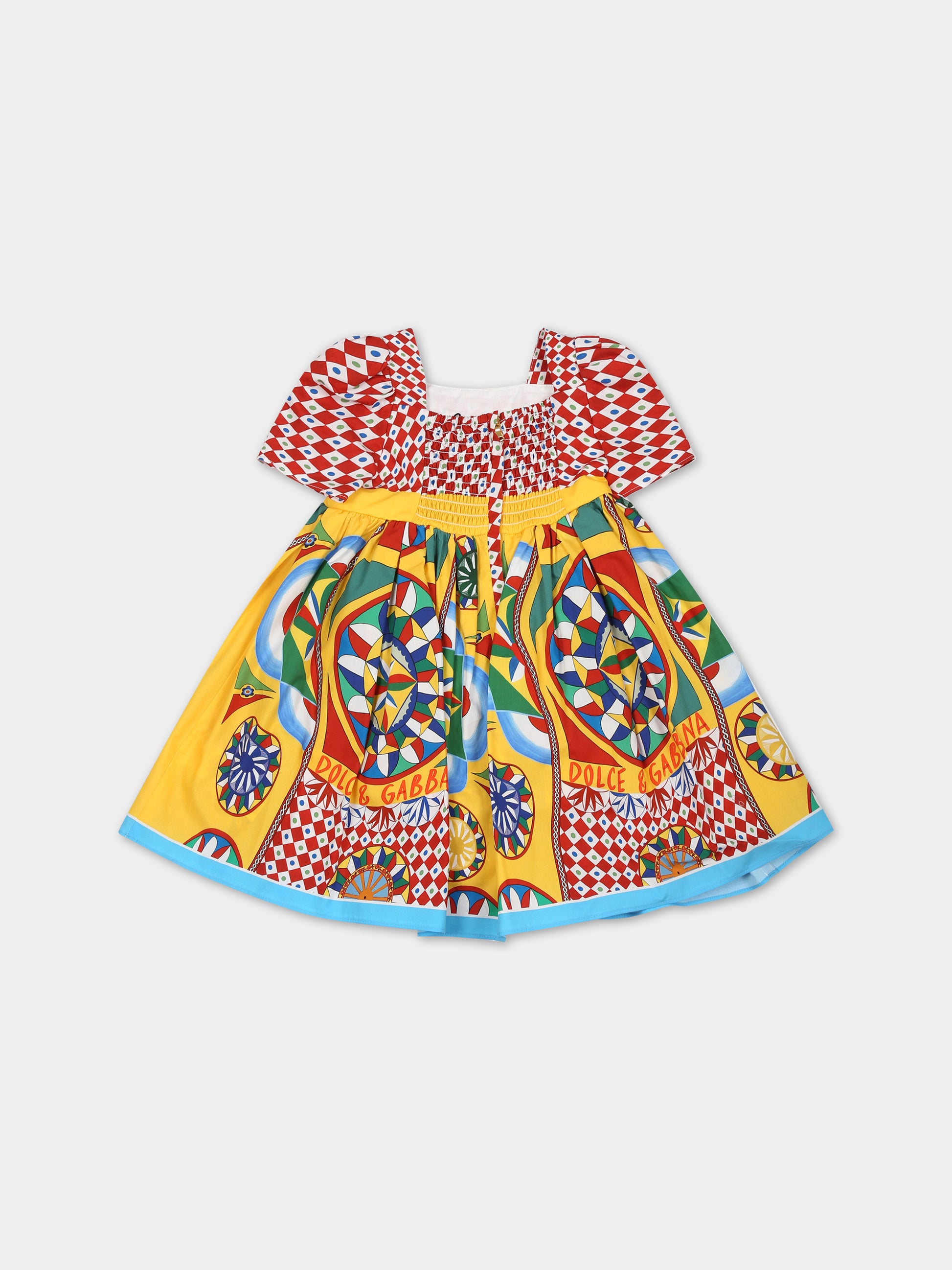 Vestito rosso per neonata con logo e stampa carretto,Dolce & Gabbana Kids,L21DI5 G7J9M HH4KV