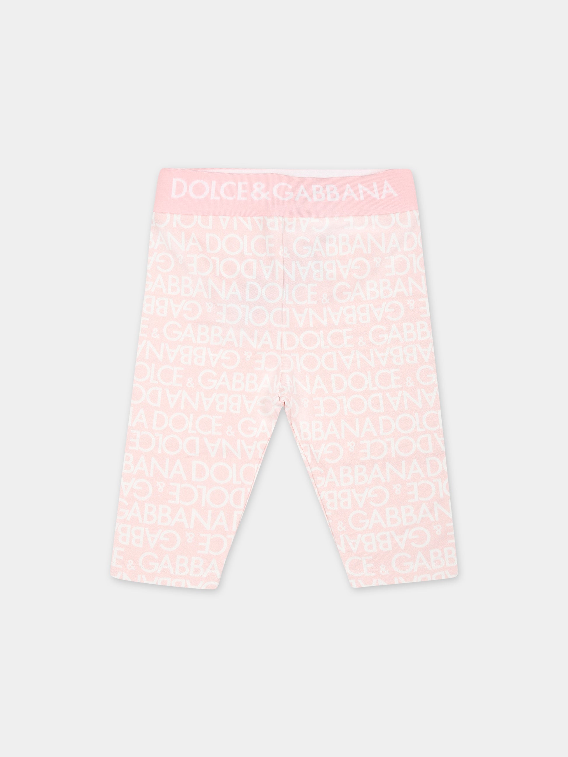 Leggings rosa per neonata con logo,Dolce & Gabbana Kids,L2JPC5 FSG7V HFXCA