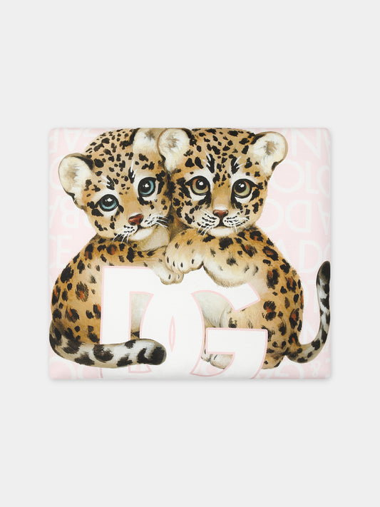 Coperta rosa per neonata con stampa leopardi e logo,Dolce & Gabbana Kids,LNJAE1 G7KR0 S9000