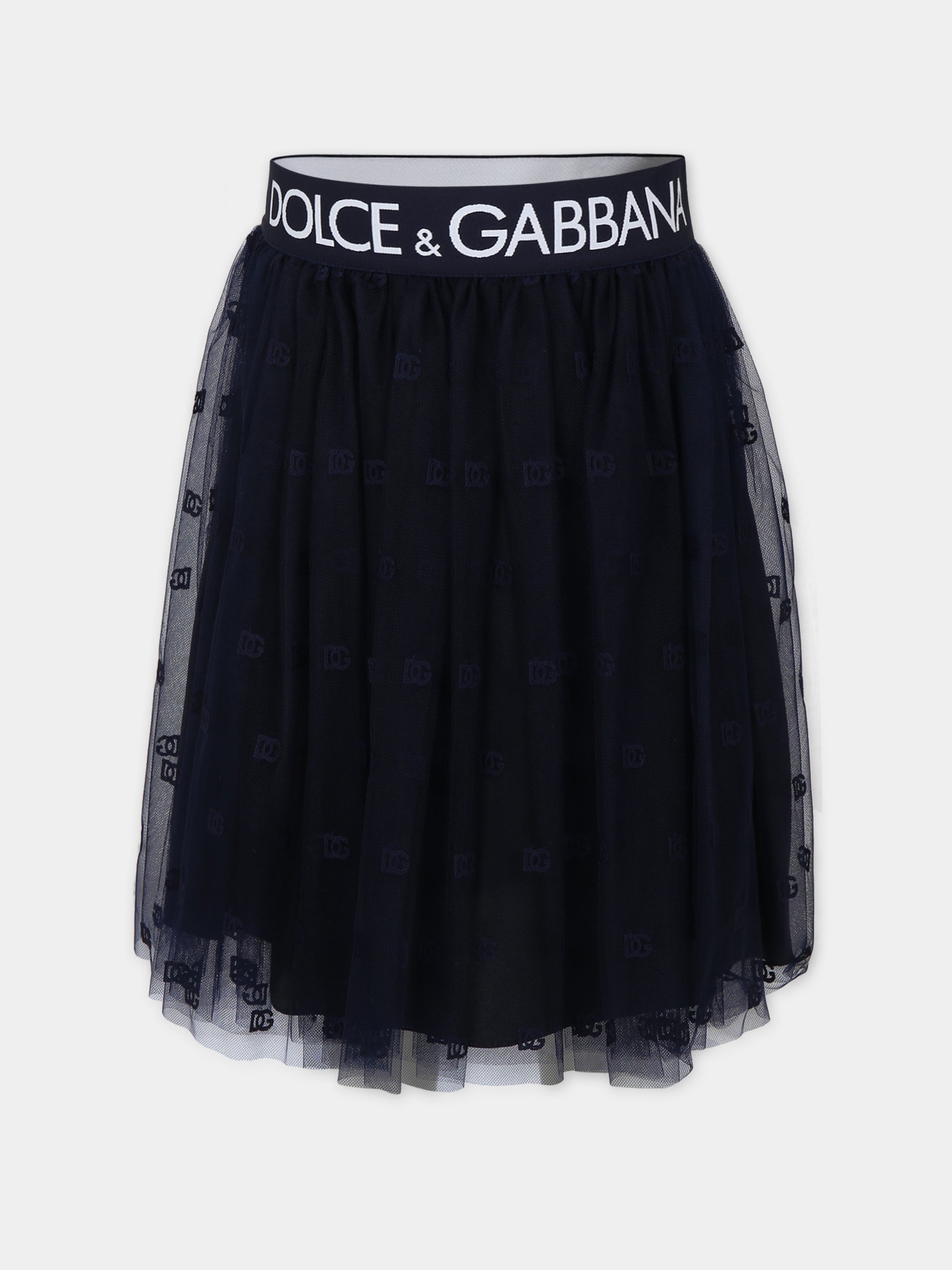Gonna blu per bambina con logo,Dolce & Gabbana Kids,L54I61 HLM8T B0387