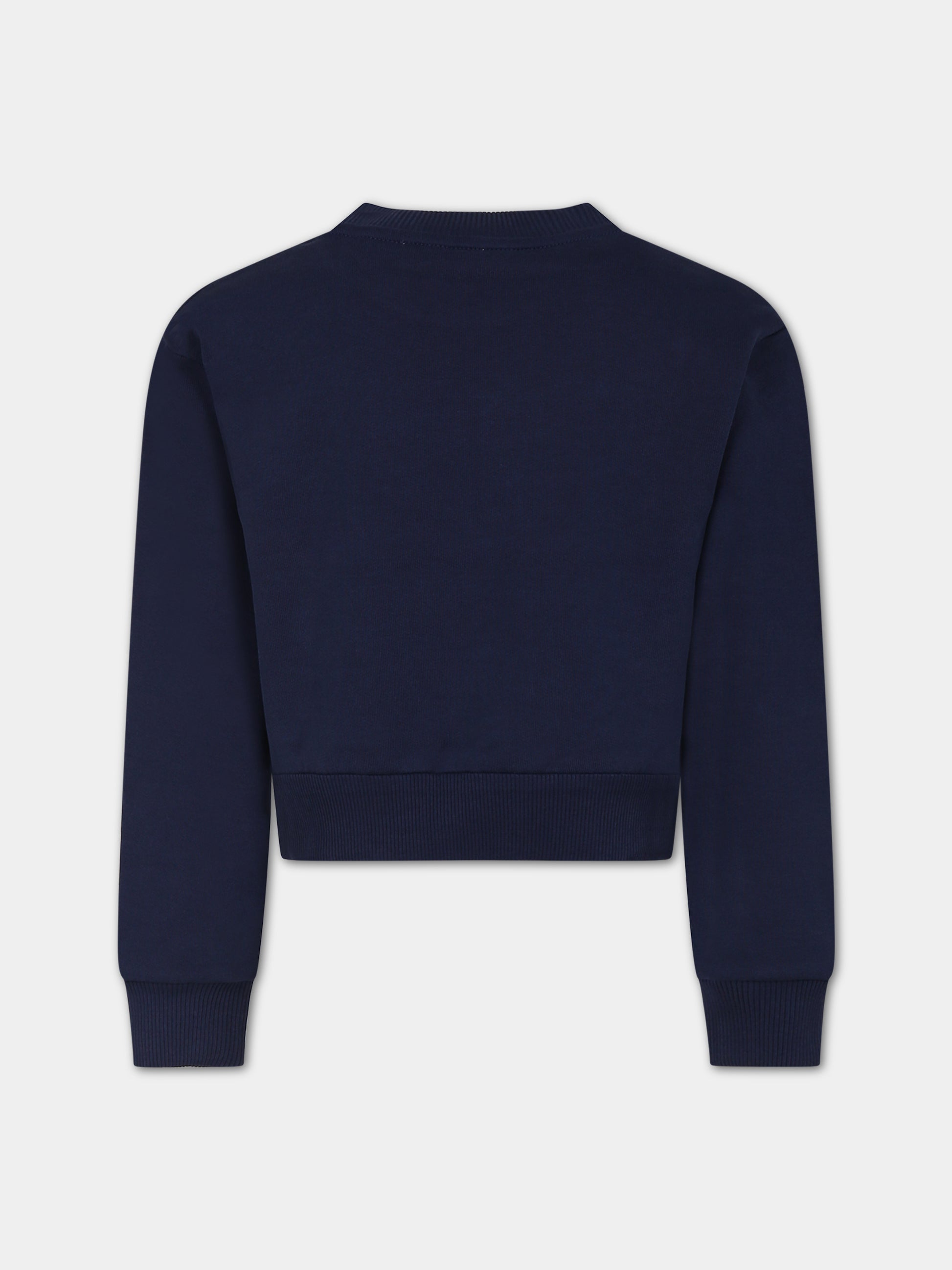 Felpa blu per bambina con logo e rose,Dolce & Gabbana Kids,L5JW9A G7J7V B0065