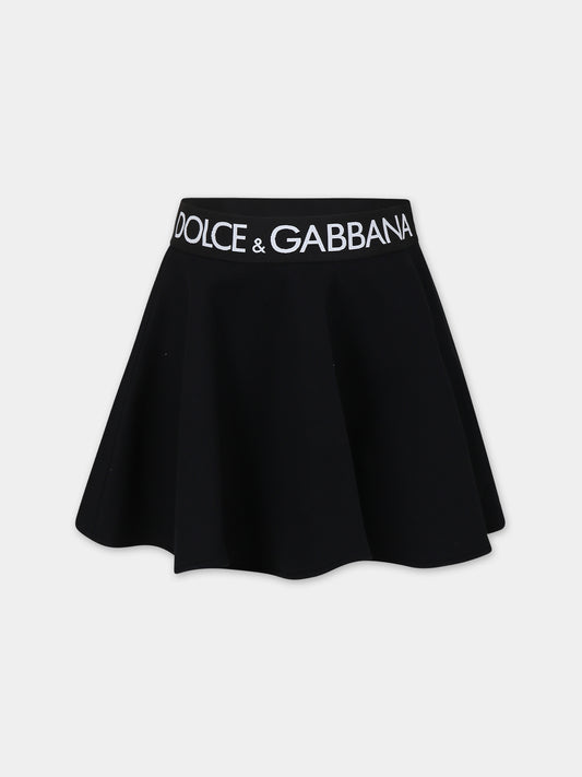 Gonna nera per bambina con logo,Dolce & Gabbana Kids,L54I67 G7KN7 N0000