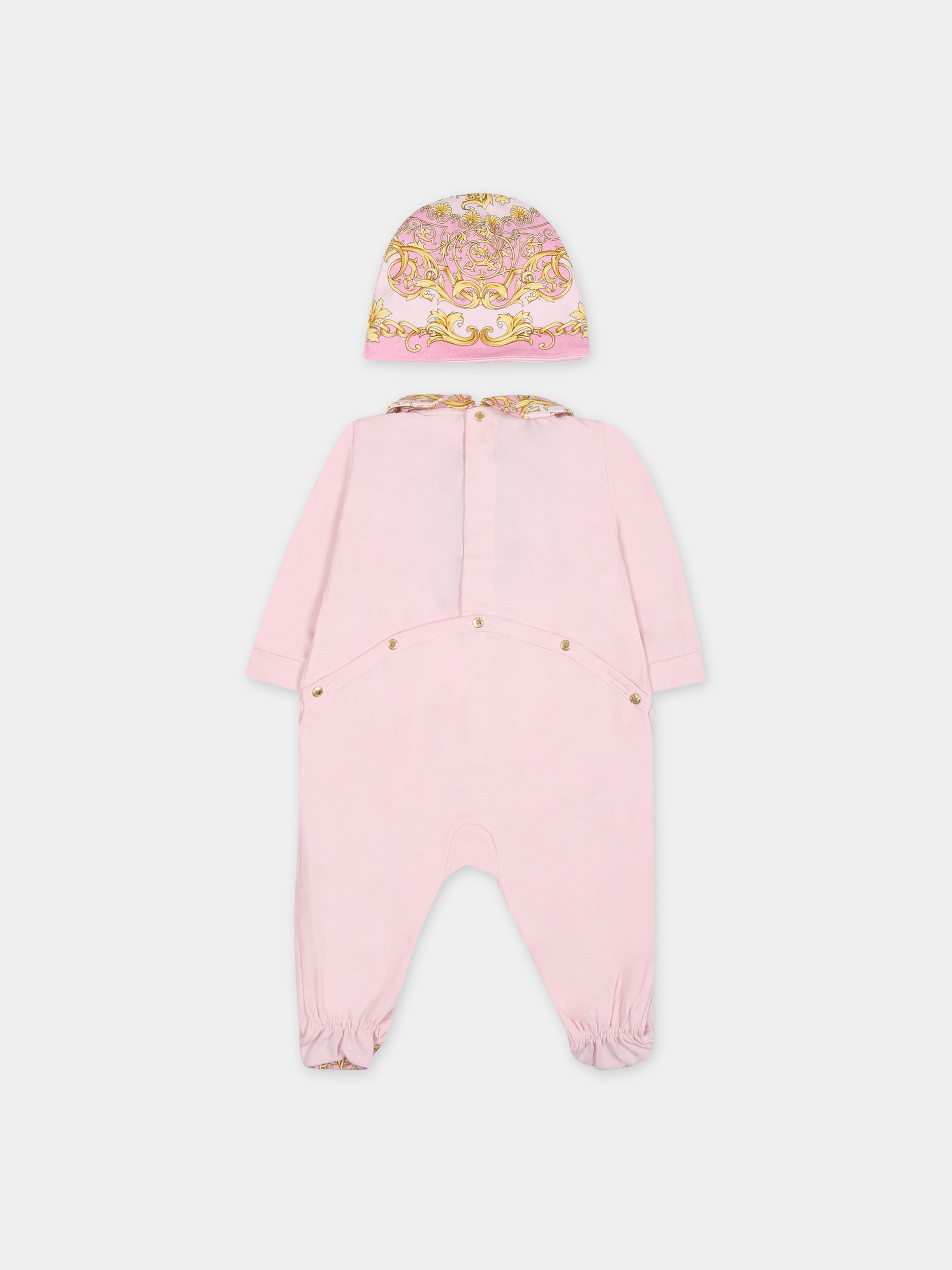 Set rosa per neonata con stampa barocco,Versace,1011060 1A08151 2P090