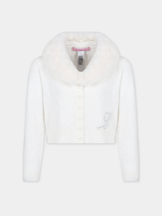 Cardigan avorio per bambina con logo,Blumarine Baby,IF3092 10602