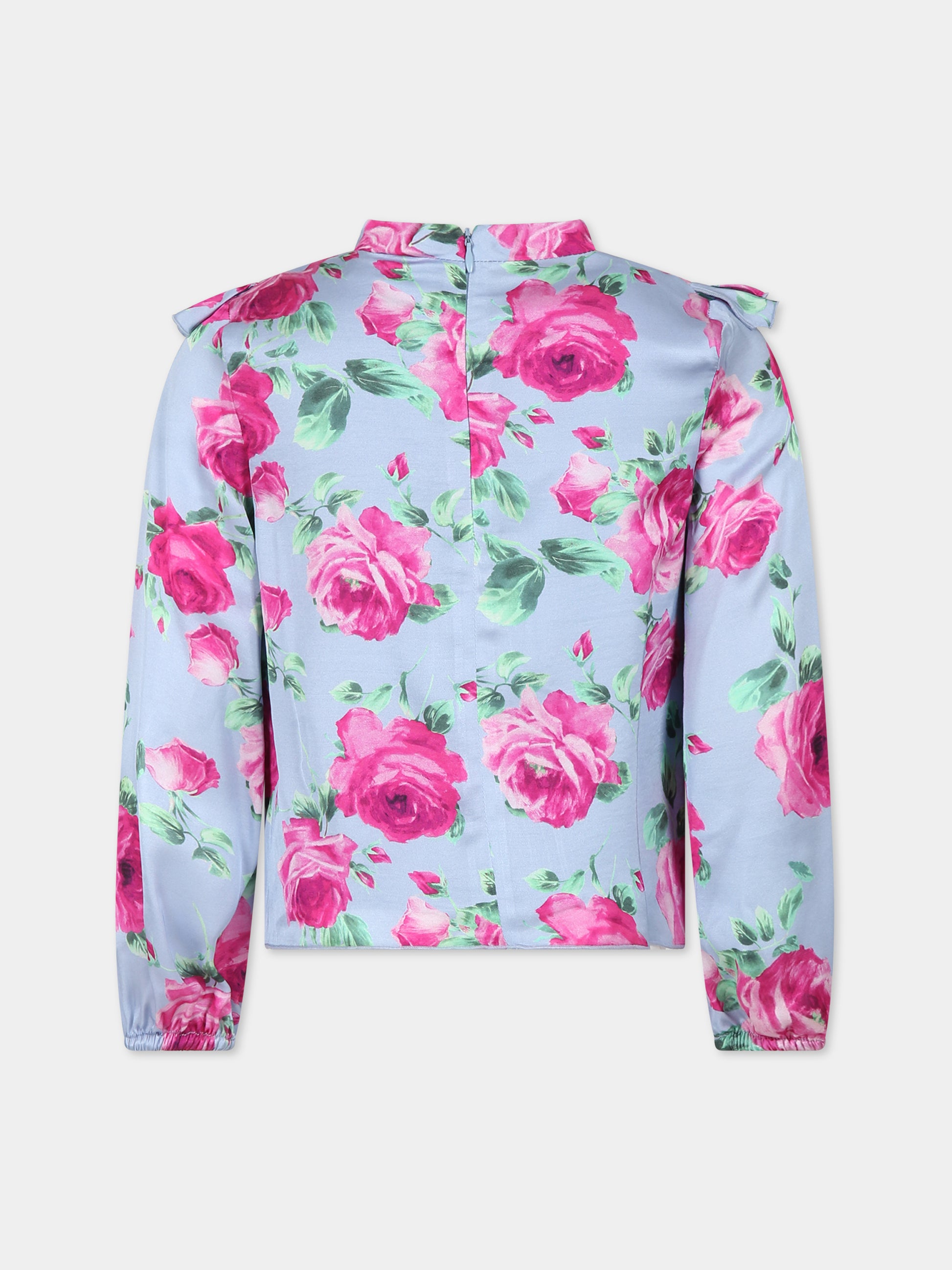 Top celeste per bambina con logo e stampa,Blumarine Baby,IF3158 Q9830