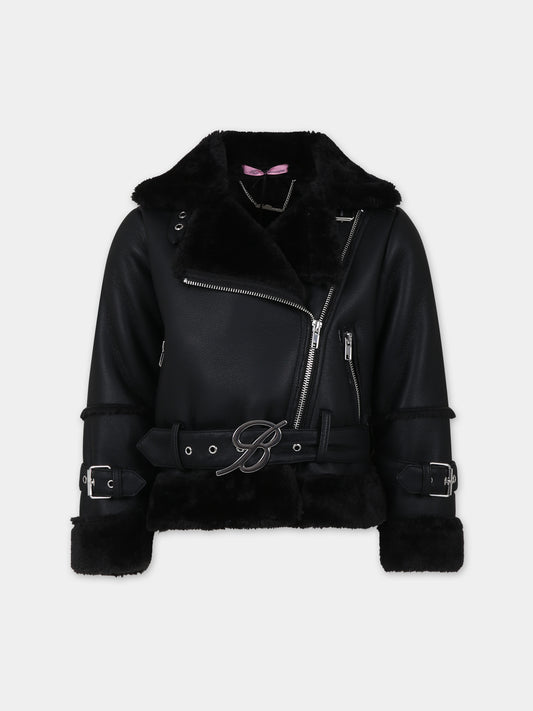 Giubbotto nero per bambina  con logo,Blumarine Baby,IF3018 22222