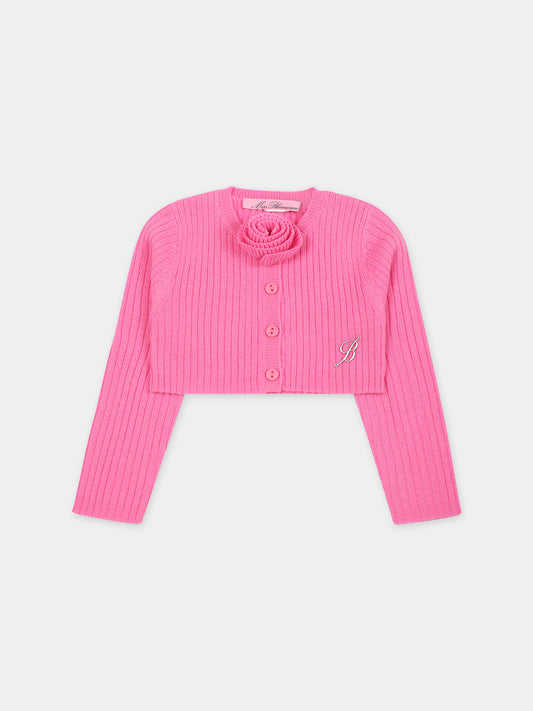 Cardigan fucsia per neonata con logo,Blumarine Baby,IF3150 X0517