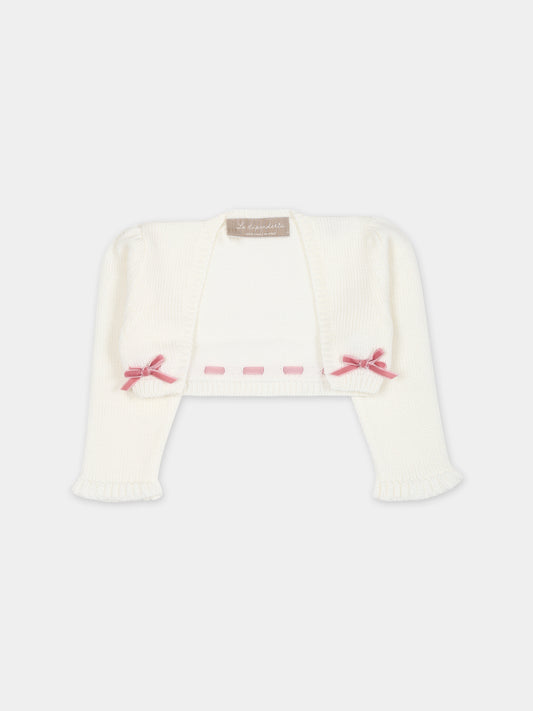 Cardigan bianco per neonata con fiocchi,La Stupenderia,WCSP64PIN