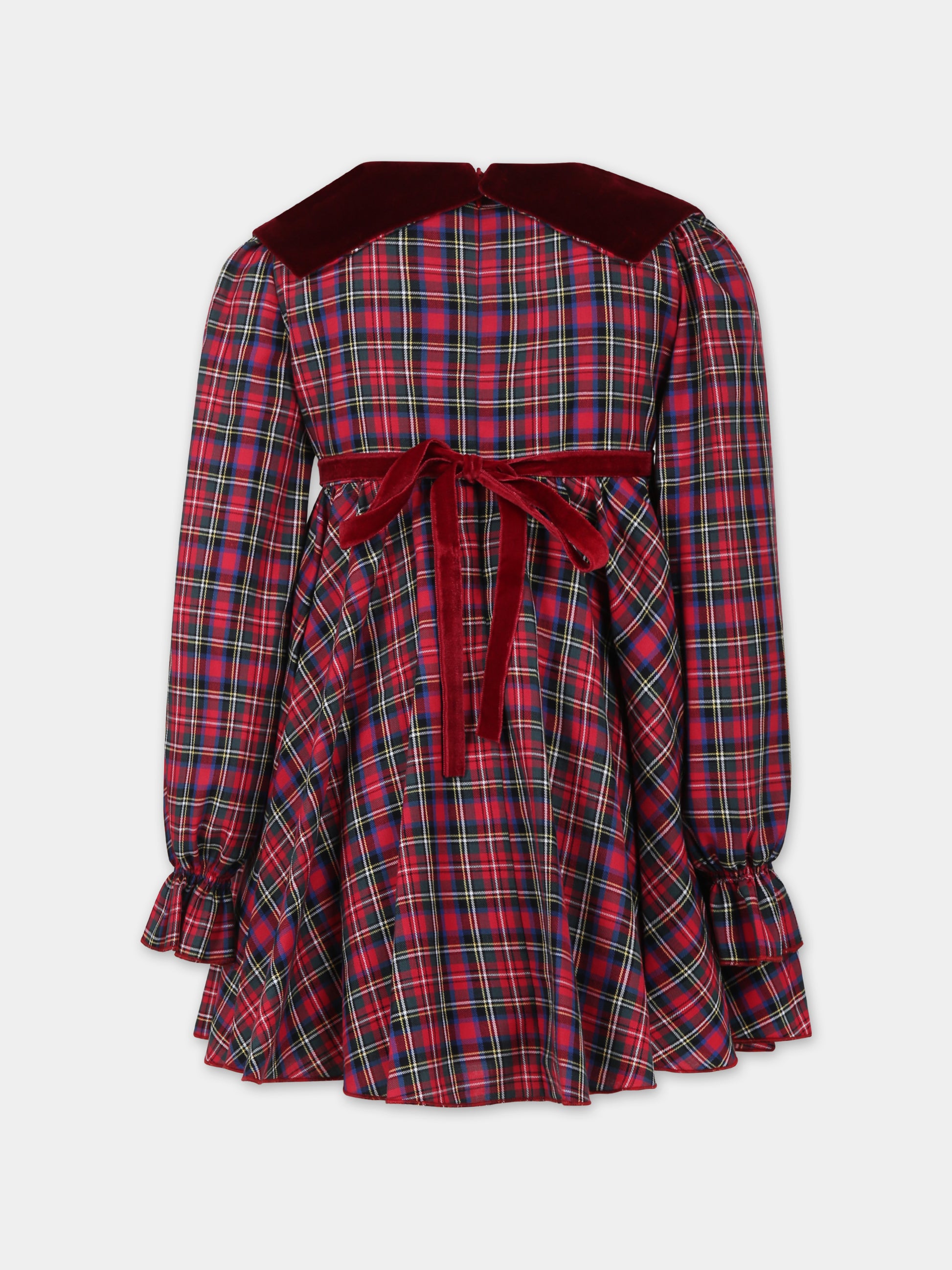 Vestito elegante rosso per bambina con motivo a quadri,La Stupenderia,TCAB66Z53