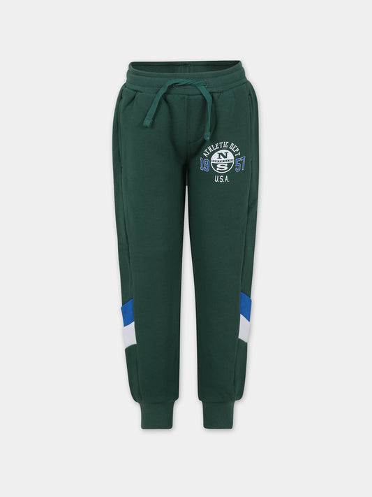 Pantalone sportivo verde per bambino con logo,North Sails,775392 000 0403