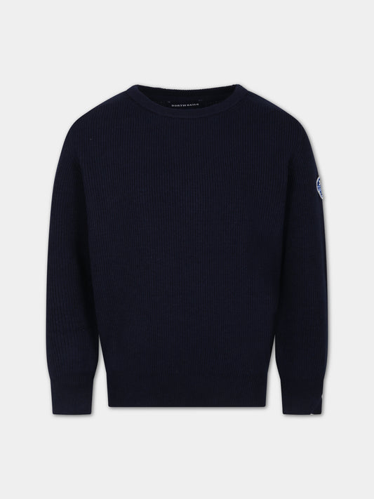 Maglione blu a costine per bambino con logo,North Sails,796175 000 0802