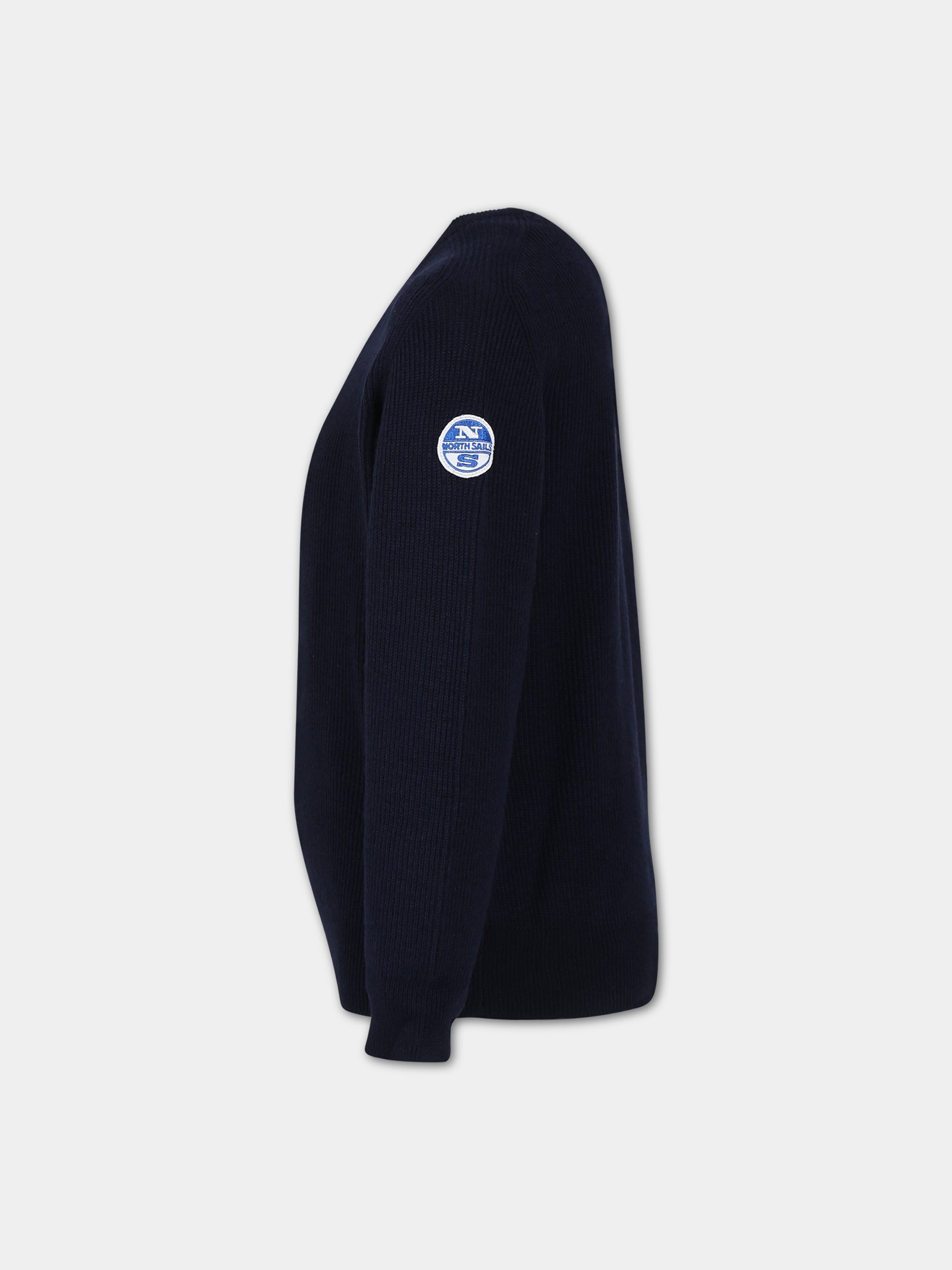 Maglione blu a costine per bambino con logo,North Sails,796175 000 0802