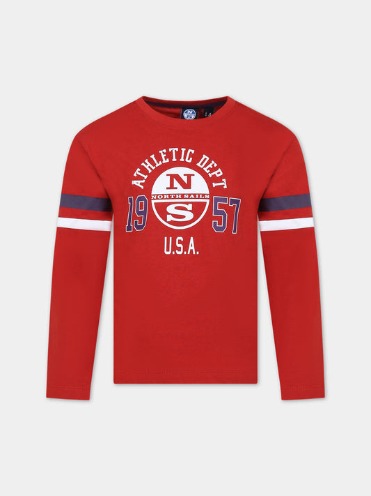T-shirt rossa per bambino con logo,North Sails,795063 000 0237